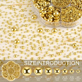 NACHLYNN 6480 Pcs Flat Back Pearl 7 Sizes Half Pearl Bead Gold Flatback Pearl Beads Half Round Pearls for Crafts Embellishment Shoes Clothes Bags DIY Making