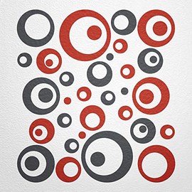 WANDfee® Wall Tattoo, Circles, Dots, 50 Stickers, Colour Choice For Children's Bedroom, Living Room, Hallway, Bathroom, Kitchen, Tile Stickers, red