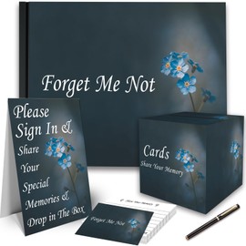 uhearem Funeral Guest Book Set, Celebration of Life Guest Book, Memorial Guest Book, Incldes 60 Memory Cards, 2 Pens, 1 Table Sign, 1 Card Box (Black)