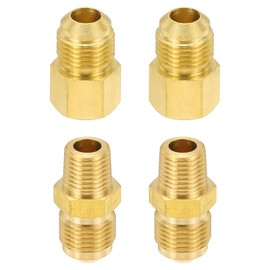 PATIKIL Brass Flare Coupling Fitting, 2 Set 1/4" Male NPT x 3/8" Male Flare and 3/8" Male Flare x 1/4" Female NPT Thread Brass Pipe Fitting Half-Union Connector Tubing Adapter Coupler