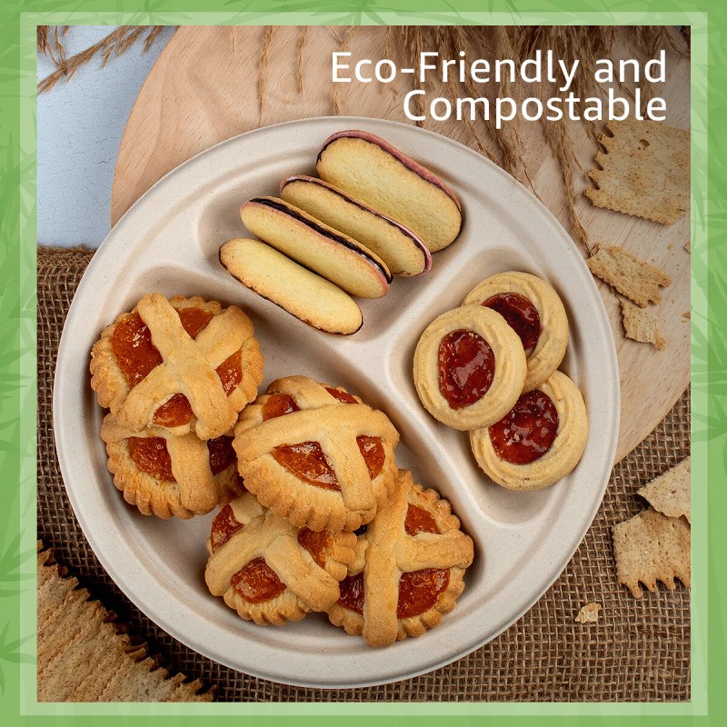 Ibambo Bamboo Disposable Paper Plates - Compostable Plate, PFAS Free