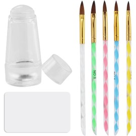 5 Piece Nail Brush Set, Nail Art Liner Brush with Transparent Nail Art Stamper, Nail Dotting Pen, for Nail Art, Parting, Nail Art Drawing