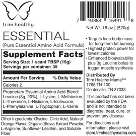 Trim Healthy Essential Amino Acid Formula, Pure Protein Powder with Leucine, Citrus Flavor, 18 oz
