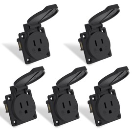 STARELO 5PCS 15Amp Power Outlet Receptacle NEMA 5-15R with Cover,125Volt 2 Pole 3Wire ,Weatherproof, Dustproof and Radiation Proof Power Outlet for Outdoor Use,ETL Listed.
