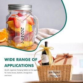 20 Pcs Reusable Acrylic Basket Label with Hanging String, Square Clear Tag Equipped for Message BoardSigns, Storage Box Classification, Birthday Parties, Plants,Gift