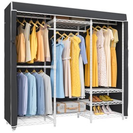 VIPEK V5C Covered Clothes Rack Heavy Duty Portable Closet Wardrobe, Freestanding White Metal Clothing Rack with Black Dustproof Cover, Adjustable Custom Closet Rack, 57.9"L x 17.3"W x 76.4"H (Medium)