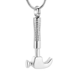 zeqingjw Hammer Urn Necklace for Ashes Memorial Cremation Jewelry Ash Holder Stainless Steel Keepsake Pendant Necklace for Men Women(Silver)