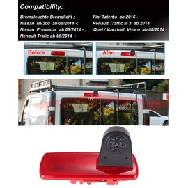 Brake Light Rear View Camera HD Night Vision Replacement for Fiat Talento Bus Box 296 R9M GM 408 413 452/Opel Vauxhall Vivaro B Combi Box Turbo FWD X82/Renault Trafic III 3 Bus Box EG JG FG 1FL/2FL