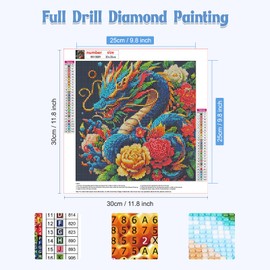 NAIMOER Dragon Diamond Painting Kits for Adults, DIY 5D Diamond Painting Flowers, Full Drill Dragon Animals Diamond Art Kits Art Pictures Perfect for Relaxation and Home Wall Decor 30x40cm