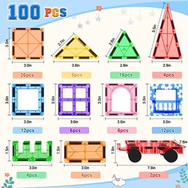 Juego de 100 piezas de bloques magnéticos STEM para construir y 2 coches, bloques sensoriales apilables, ideal para juguetes Montessori preescolares, regalos, para niños y niñas a partir de 3 años