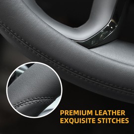 Funda de Cuero para Volante,Cubierta Volante Coche,Microfibra,Transpirable, Antideslizante,para decoración de Coche y protección de Volante,Niversal de 38cm (Negro)
