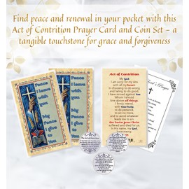 Act of Contrition Prayer Card Catholic- Act of Contrition Coin, Lord's Prayer - Laminated Double Sided Act of Contrition Holy Card - Act of Contrition Cards, Catholic Pocket Tokens Set - 7 Items
