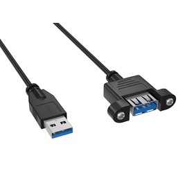 CableLeader 3ft USB 3.0 High-Speed Type A Male to Female Extension Cable with Panel-Mount and Screws, Compatible with Keyboard, Mouse, Flash Drive, Black