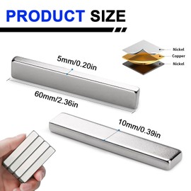 SRENMSMT Powerful Neodymium Bar Magnets, 12 Pack Rare Earth Magnets, Heavy Duty Magnet, Rectangular Magnets, Small Magnet Strong for Fridge, DIY, Garage, Kitchen, Science, Craft, Office-60x10x5mm