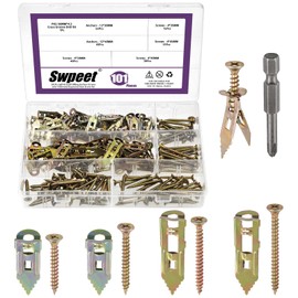Swpeet 201Pcs 4 Sizes Colored Zinc-Plated Drywall Self-Drilling Anchors with Screws and Drill Bit Assortment Kit, No Drill Or Holes in Wall for TV, Bike, Shelf Straps, Decoration Fixing Curtains