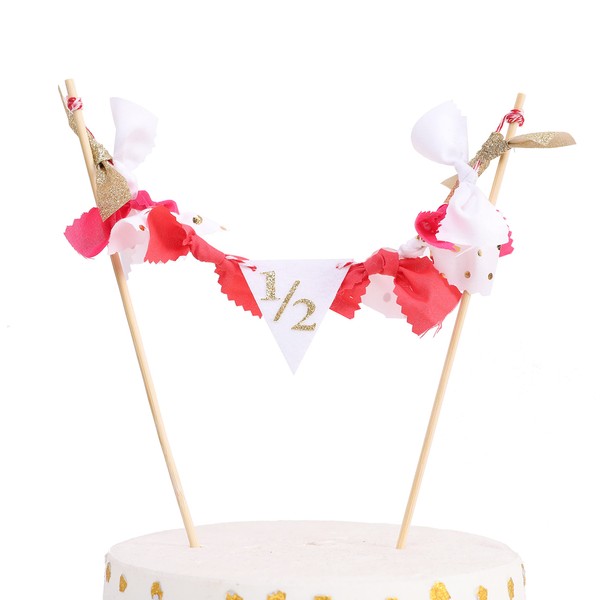 Half Birthday Cake Topper Cake Bunting Banner Garland for 1/2 Baby Birthday Party Pennant Flags Cake Decoration(White Flag)
