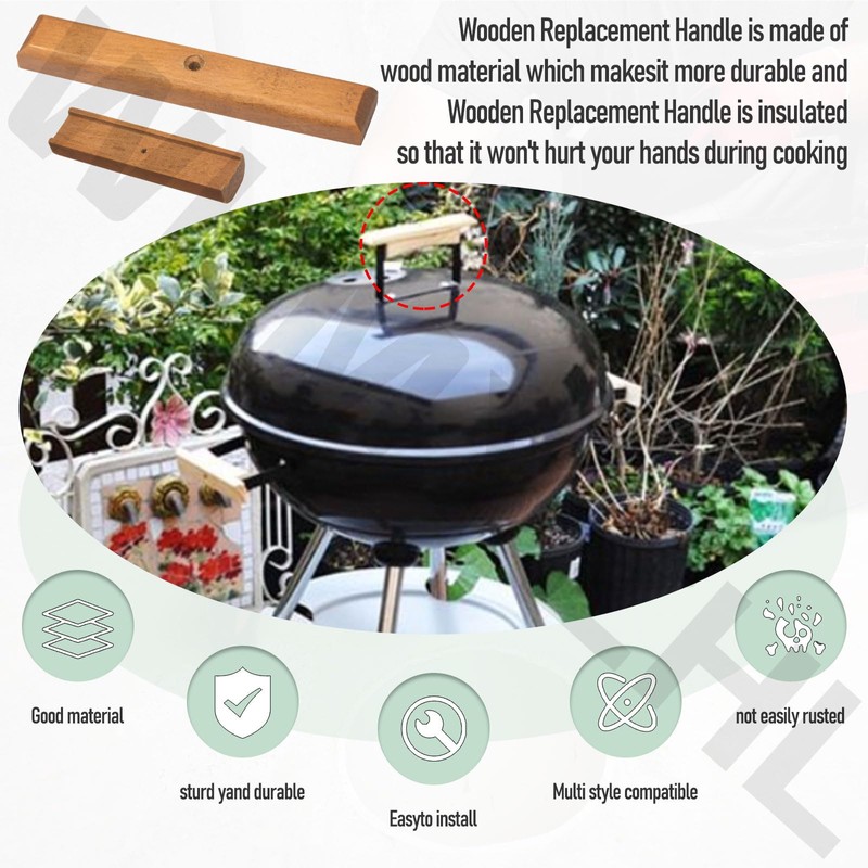 2-Pack Custom Wooden Replacement Handle for Weber Charcoal Grill -