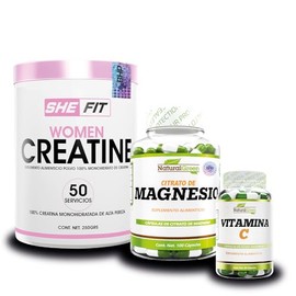 Women creatine, creatina monohidratada 100% pura, creatina para mujer (WOMEN CREATINE + MAGNESIO 100CAPS + VITAMINA C)