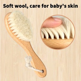 Baby Hair Brush and Comb Set, 2pcs Wooden Natural Goat Bristles Brush+ Blue Comb+ White Cradle Cap Brush Grooming Kit for Newborns Toddlers Boys Girls