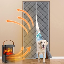 Thermal Insulated Door Curtain, Wind and Cold Proof, for Air-Conditioned Rooms and Heated Rooms, Pet Friendly Magnetic Door Curtain, Curtain Size is 38"x 98" Grey, Fit Door Size 36"x96"