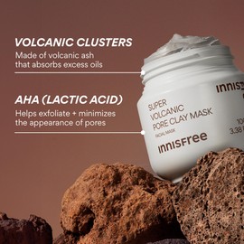 innisfree innisfree Super Volcanic Pore Clay Mask, Korean Pore Clearing Clay Mask with Volcanic Clusters and AHA