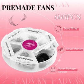 FADVAN 600 Premade Volume Fans Wispy Lash Extensions Natural Look Handmade Lashes Loose Fan Volume Eyelashes Thickness 0.07 D Curl Eyelash Extension Mix Length (10D-0.07D-15-20mm)