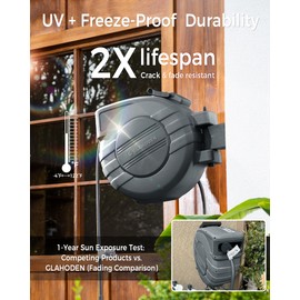 GLAHODEN Retractable Garden Hose Reel 1/2 in x 100 ft, 2025 Upgraded Dual Ratchet Lock UV & Freeze Protection Brass Seal Slow Retraction Anti-Tangle Hose 180°Swivel Reinforced Scaffold Wall Mount