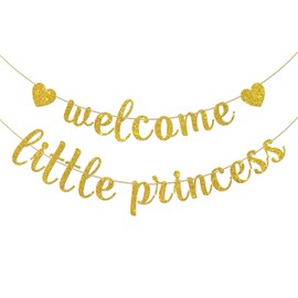 Ambishi Welcome Little Princess Banner/Welcome Baby Party Decoration Banner Princess and Crown Sign/Gender Reveal Baby Shower Party Decoration Supplies/Gold Glitter