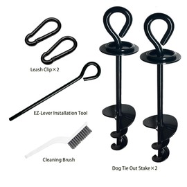 Heavy Duty Dog Tie Out Stakes for Yard, RV Dog Leash, Outdoor, Beach Anchor, for Large Dogs Camping Essentials, 190 Lbs 360° Anti-Knotting Connection Loop (2PS)