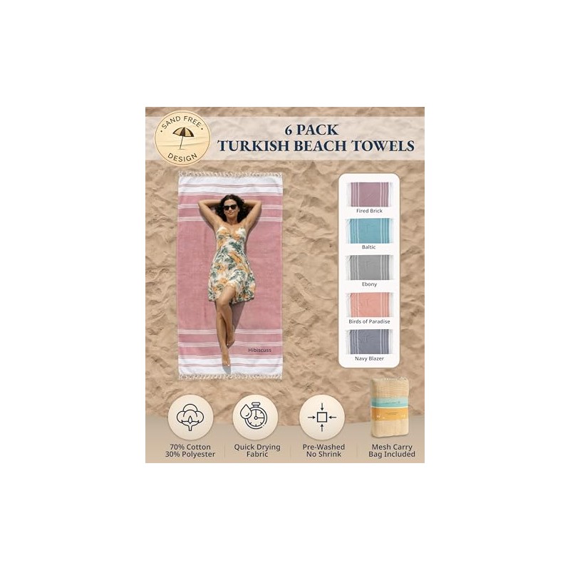Lane Linen 6-Pack Oversized Quick-Dry Beach Towels