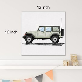 Classic SUV Canvas Wall Art Framed Transportation Classic Car Painting Print Watercolor Nursery Vehicle Canvas Wall Decor for Home Bedroom Office 12x12 Inch (White)