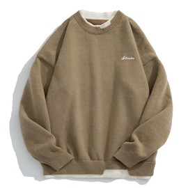 Aelfric Eden Mens Oversized Sweater Fake Two Basic Classic Sweaters Casual Soft Pullover Streetwear Tops Khaki