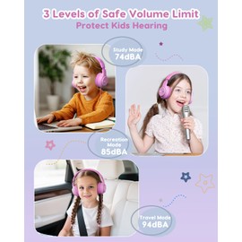 awatrue Kids Headphones, Wired headphones Kids with 74/85/95db Safe Volume,3.5mm jack & 4.5ft Cord, Adjustable Headband, Foldable Over Ear Toddler Headphones for Plane/School/Travel/Tablet/Gifts-Pink