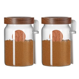Wissy&Konny Brown Sugar Container 2PACK,Airtight 50 Oz/1.5L Glass Jar with Lid and Spoon, Includes 2 Terra Cotta Brown Savers for Softening, Perfect for Baking