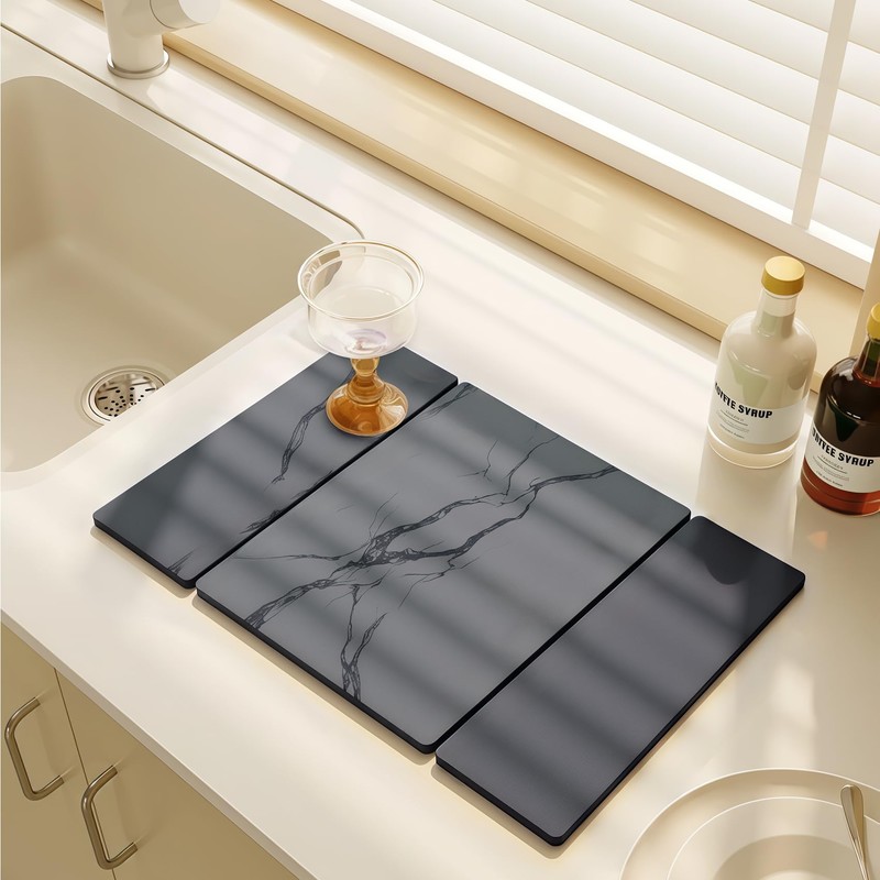 Large Stone Drying Mat for Kitchen Counter, 24"x16" Collapsible Quick