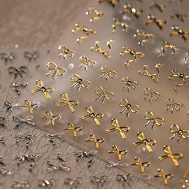 5D Embossed Gold Bow Nail Art Stickers, Self-Adhesive Rhinestone Nail Decals for Women, DIY Nail Art Designs