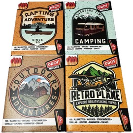 jameitop® 5 x Retro Matchboxes Camping/Vintage/USA Nostalgia Pack of 100 Big Pack 5.5 cm Design Matches