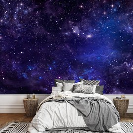 LILOKKO Custom Galaxy Space Self-Adhesive Wall Mural Starry 3D Wallpaper Night Sky Murals Outer Space Murals Bedroom Living Room Wallpaper