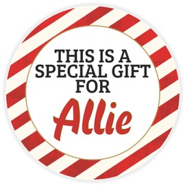 This is a Gift for Allie - 100 Pack Circle Stickers 3 Inch - Candy Cane Merry Christmas Gift Tag Present Tree Holiday Custom Name Santa Claus