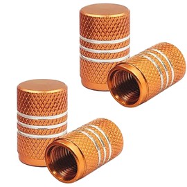 TCPENG® Dust Caps for Car Tyres, 4 Pieces Aluminum Alloy Tyre Valve Dust Caps, Easy-grip Thread Car Tire Valve Stem Caps Black Valve Caps Replacement for Cars,Bike, Motorcycle(Orange)