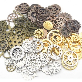 YFFSFDC Gear Charms, 7.1 oz (200 g), Approx. 150 Pieces, Set of 4 Colors, Gear Parts, Large Capacity, Various Materials, Handicrafts, DIY, Handmade, Assorted, Crafts, Accessories, Parts, Resin Silver Copper, Pearl