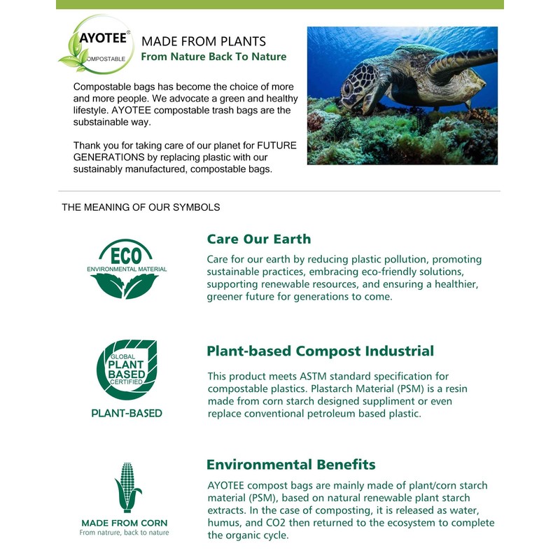 AYOTEE 100% Compostable Trash Bags, Small Compost Bags 1.3 Gallon,