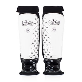 Fairtex SP6 Muay Thai Shin Guards for Men, Women, Kids | Shin Guards Made with neoprene material & are Premium, Lightweight & Durable | Reinforced Paddings on The shins (White/Black/Xlarge)