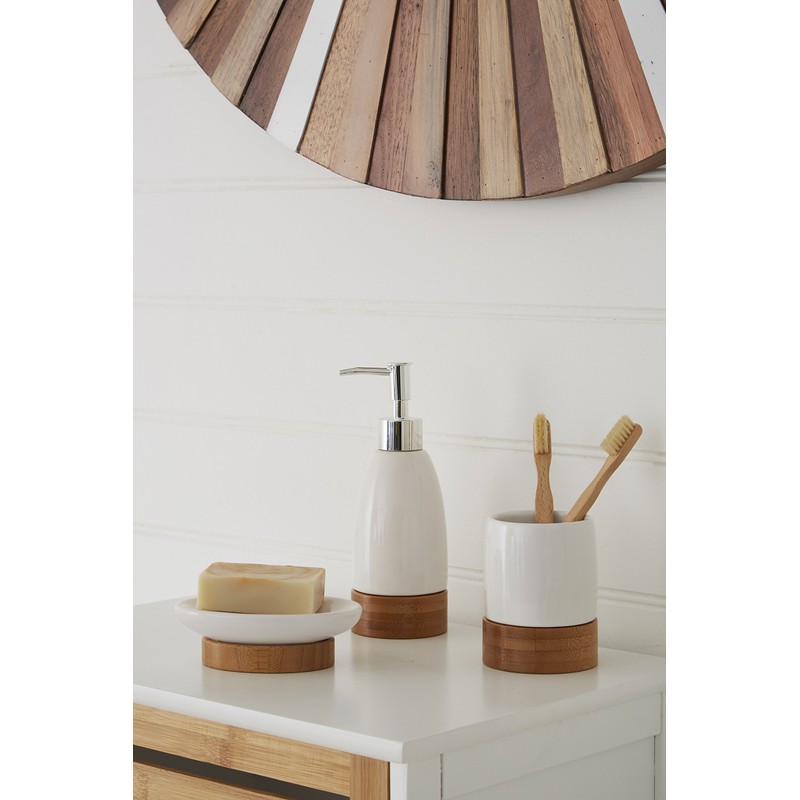 Premier Housewares Earth Bathroom Set-White/Bamboo-3 Piece, Dolomite, 20 x 21
