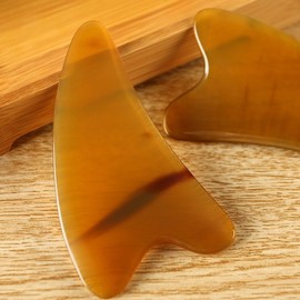 Yak Horn Gua Sha Face & Body Massager - Single-Point Triangle Yellow Horn Scraper Free Size/One Color 3ea