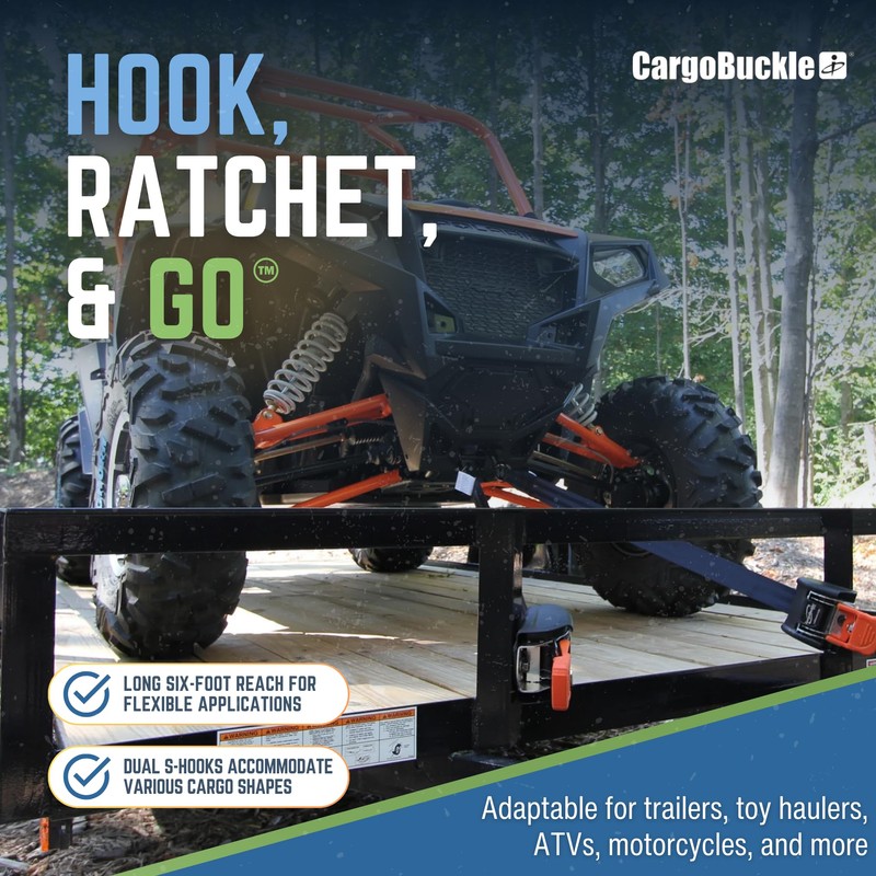 CargoBuckle G3 Bolt On Retractable Ratchet Straps Heavy Duty, 3,500