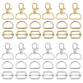 Csirnto Pack of 36 Carabiner for Bags 25 mm Swivel Snap Hook Key Ring D-Rings Ladder Buckles Sliding Buckle Strap Adjuster for DIY Purse Bag Accessories, Gold and Silver