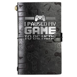 InnoBeta Gamer Gifts Embossed Journal Notebook, for Boys, Men, on Christmas, Birthday, Travel Diary, Lined Planner, Faux Leather, 7x5 Inches - Paused