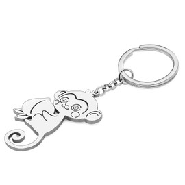 BAMAY Stainless Steel Funny Gorilla Keyring Wallet Car Key Couples Monkey Keyring for Women Girls Charms Gifts, Silver plated monkey, M