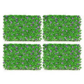 Giantex 4PCS Expandable Fence with Leaves, 6.5ft Privacy Screen Decorative Faux Ivy Fencing Panel for Balcony Patio Deck Backdrop, Outdoor Artificial Hedge Screen (4, Green Leaves & Purple Flowers)